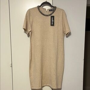 Karl Lagerfeld  Gold Sparkle Dress with Embellished Neckline